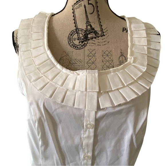 NWT Alfani Cotton Stretch Sleeveless Blouse White Accordion Ruffle Neck Sailor - Picture 3 of 7